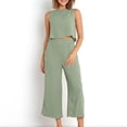 thumbnail image 3 of Aellinatey Women's 2 Piece Outfits Sleeveless Crop Top Vest Wide Leg Pants Linen Cotton Leisure Beach Suit, 3 of 12