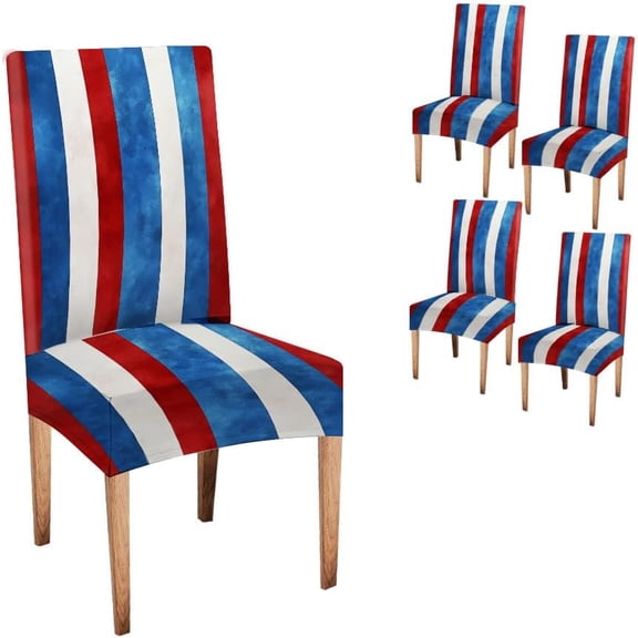 4Th of July Stretch Dining Room Chair Covers Set of 4 Red Blue Stripes Chair Covers Washable Spandex Slip Covers for Dining Chairs for Kitchen Hotel Banquet