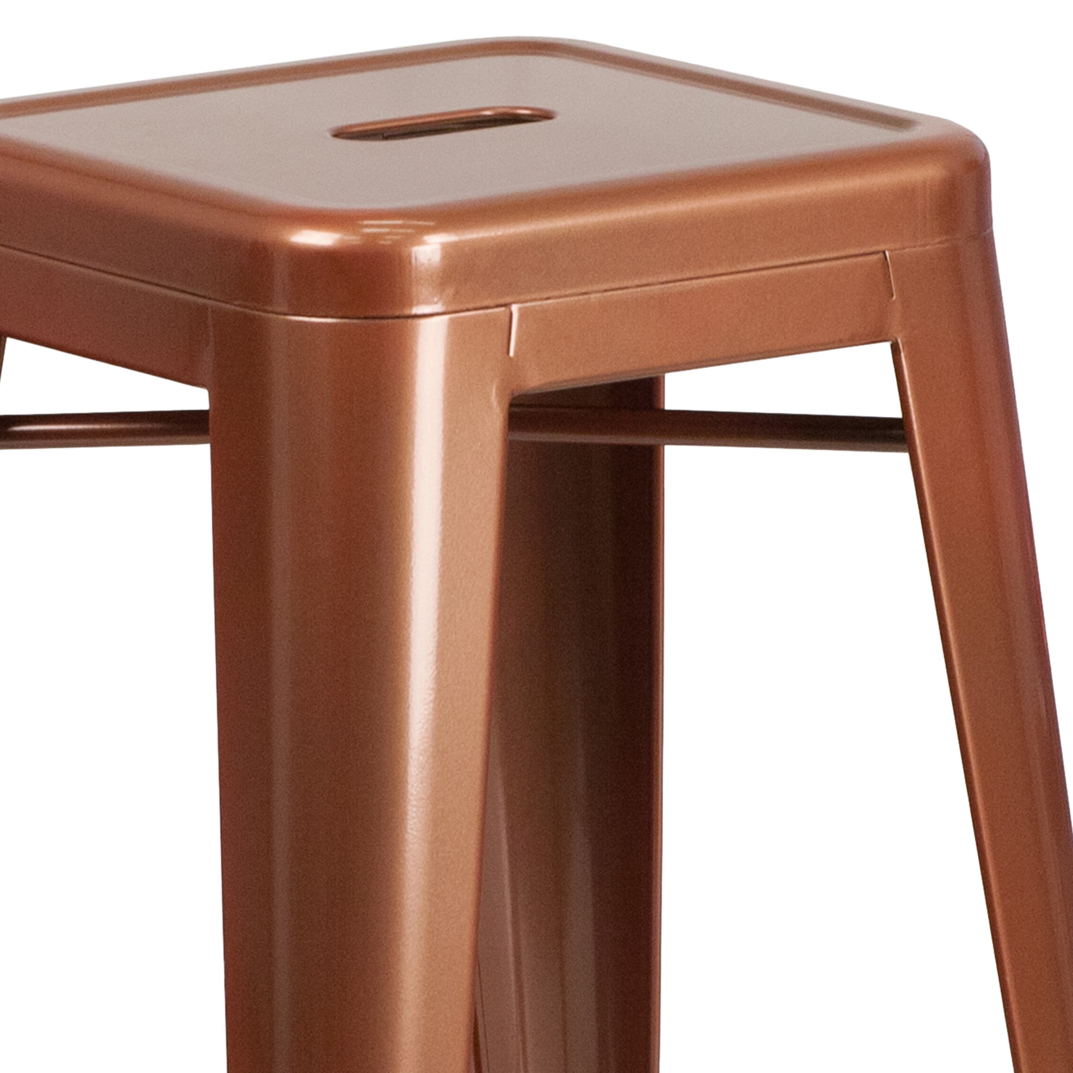 Merrick Lane Copper 30" High Backless Metal Bar Height Stool with Square Seat for Indoor-Outdoor Use