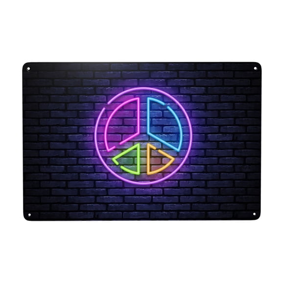 Vintage Hippie Neon Peace Sign Metal Tin Sign Garden Signs Kitchen Wall Art Decoration Home Decor 8X12Inch