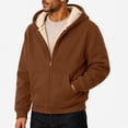 thumbnail image 2 of Winter Coats for Men Long Sleeve Zip Up Thick Winter Jacket Sherpa Fleece Lined Hooded Work Lightweight Oversized Fashion Outerwear with Pockets Brown XL, 2 of 6