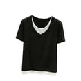 thumbnail image 2 of Womens Tops Short Sleeve Round-Neck Summer Solid Regular Tops Black XL, 2 of 5
