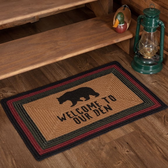 VHC Brands Wyatt Stenciled Bear Jute Rug Rect Welcome to Our Den w/Pad 20x30