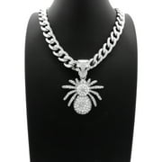 Hip Hop Fashion Iced Out Spider Pendant w/ 20" 11mm Silver Tone Cuban Chain