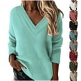 thumbnail image 4 of Long Sleeve V Neck Solid Color Tops for Women Casual Tunic Pullover Shirts Trendy Outfits Black,L, 4 of 4