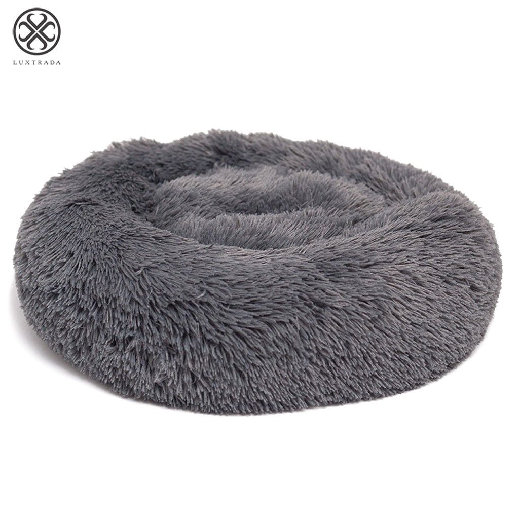 Luxtrada Original Cat and Dog Bed Luxury Shag Fur Donut Cuddler Round Donut Dog Beds Indoor Pillow Cuddler for Medium Small Dogs (S,Dark Grey)