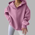thumbnail image 2 of Xudanell Womens V Neck Sweatshirts Oversized Hoodie Pocket Fleece Lined Casual Sweatshirt Athletic Clothes Pullover Pink XL, 2 of 9