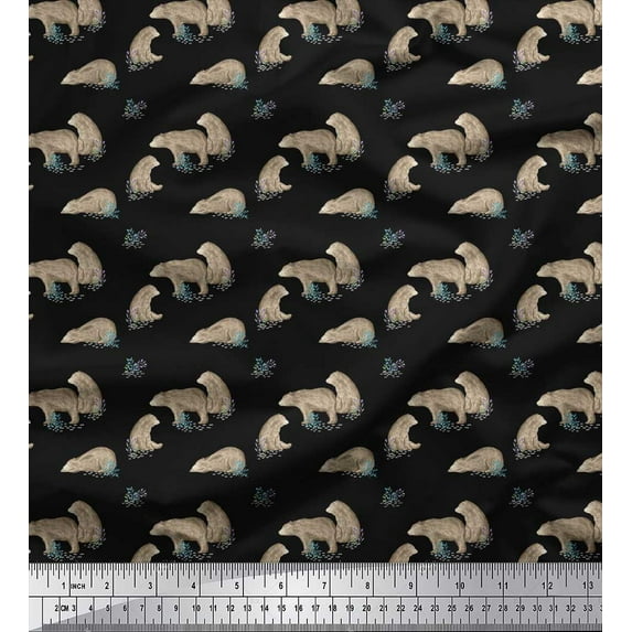 Soimoi Black Rayon Fabric Bear Animal Print Fabric by Yard 56 Inch Wide
