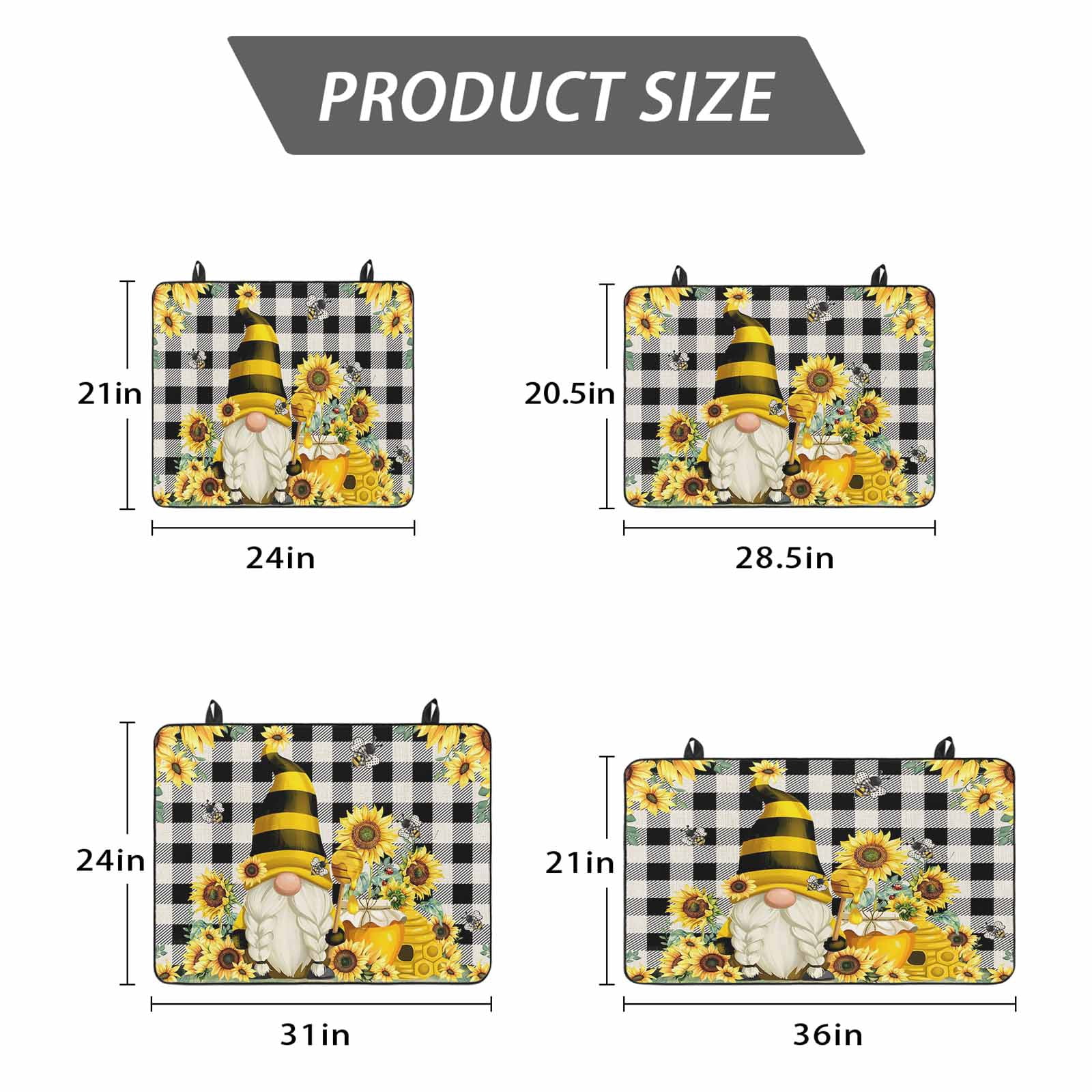 Yellow Sunflower Stove Top Cover for Electric Stove, Heat-proof & Non Slip Glass Top Stove Cover Protector, Spring Summer Bee Gnomes Black Plaid Kitchen Flat Cooktop Rubber Mat 28.5x20.5 Inches
