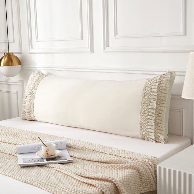 Move Over Beige à Franges Body Pillow Cover 20x54 Pouces Boho Chic Macramé à Franges Décor Body Pillow Case 100 % Microfibre Lavée
