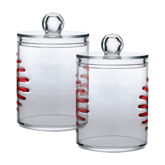 White Baseball Close Up Translucent Plastic Cans Storage Canisters with Lid Set of 2