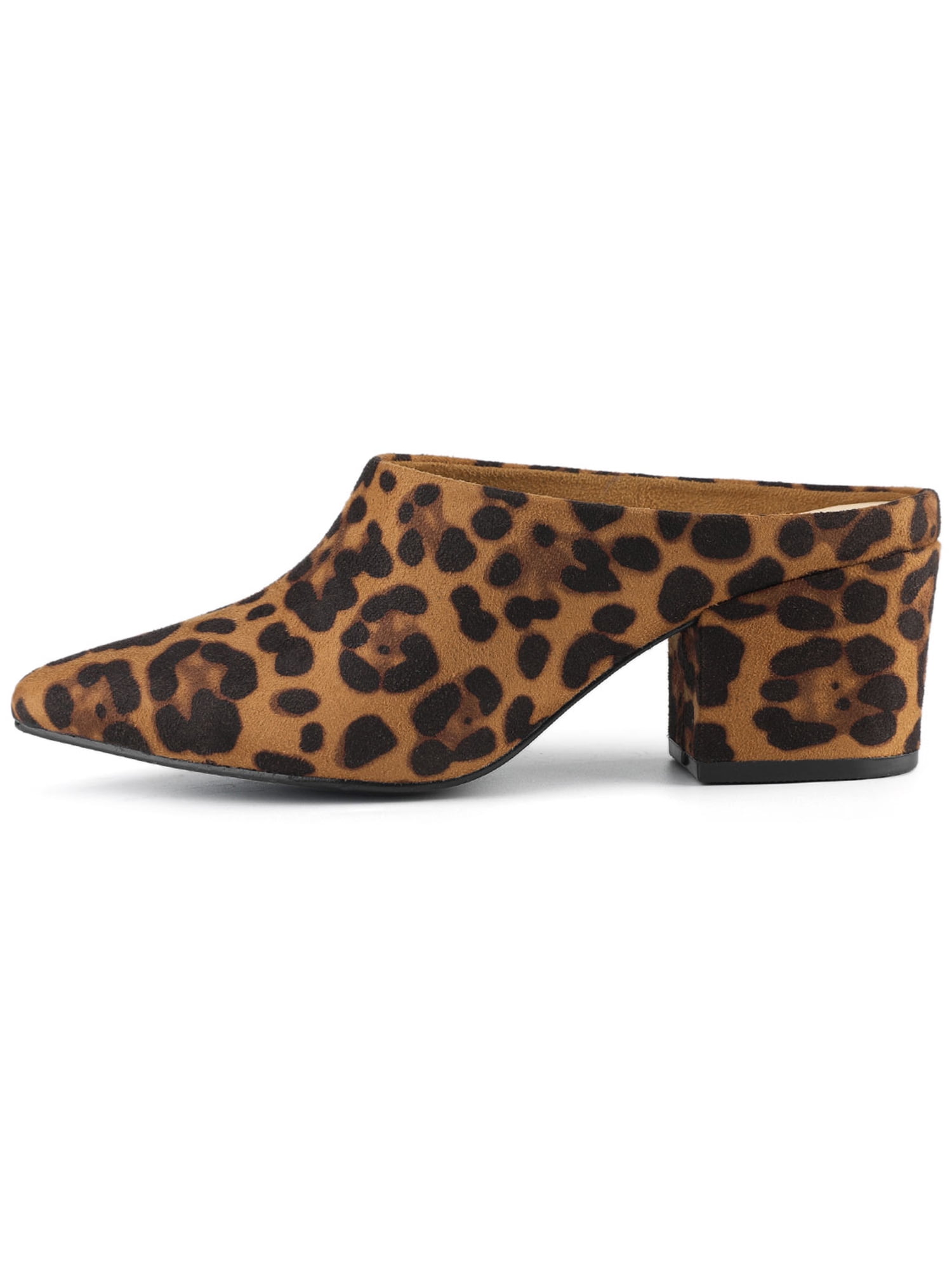 DARING DIVA Women's Pointed Toe Slip On Block Heel Slide Mules Leopard 9.5