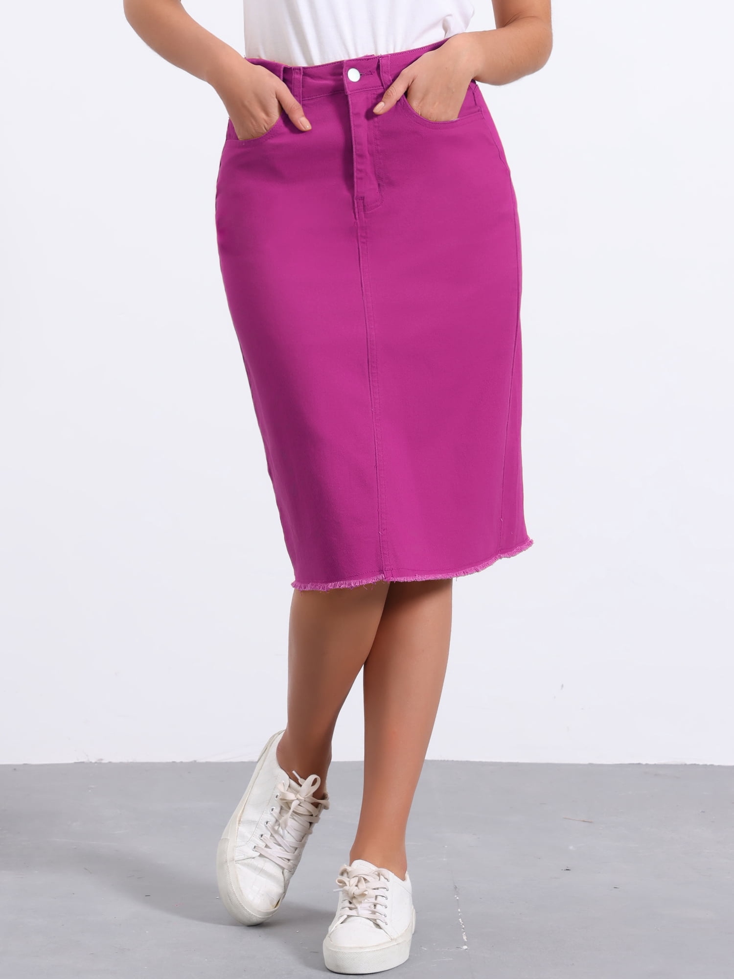 DARING DIVA Women's Jean Back Vent Midi Length Denim Skirts XS Plum purple