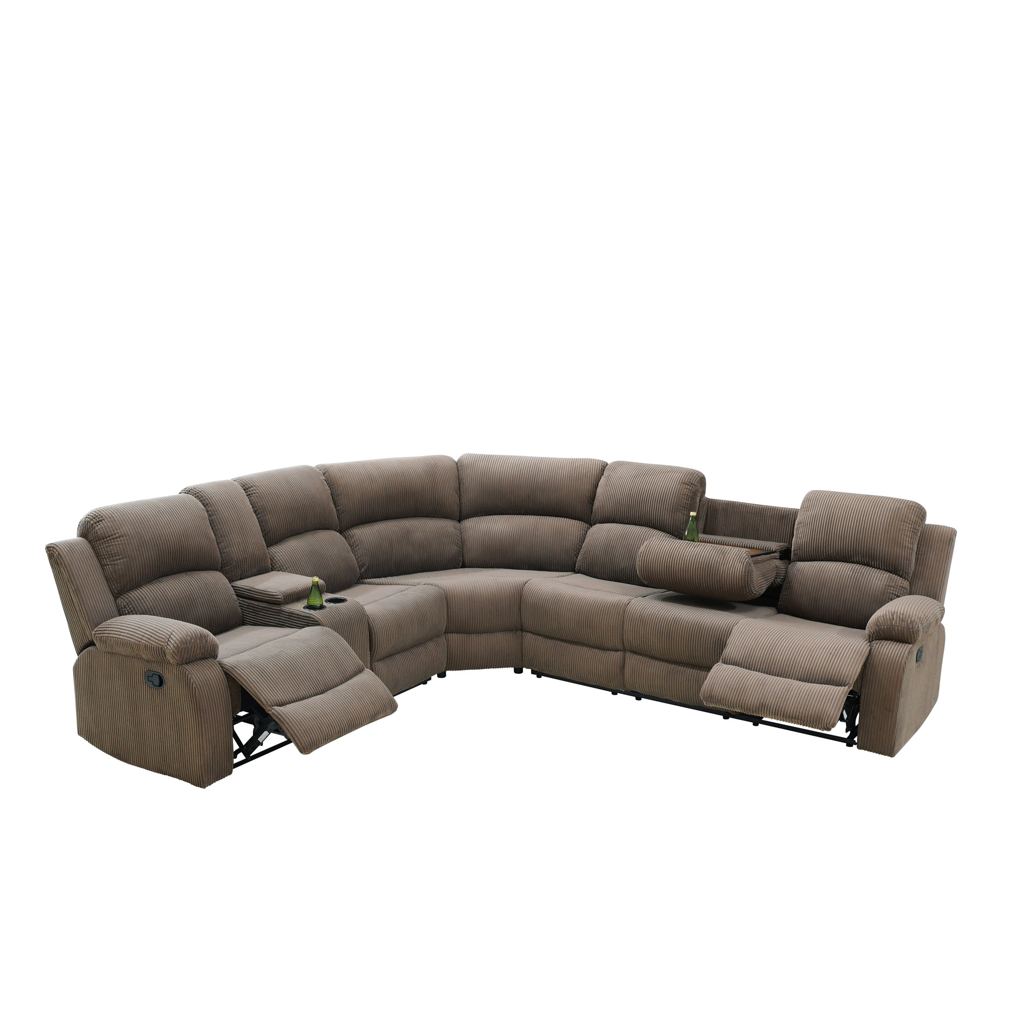 Aukfa 3-Piece Recliner Sofa Set, 6 Seat Sectional Couch with Cup Holders&Storage Console, Corduroy, Peanut