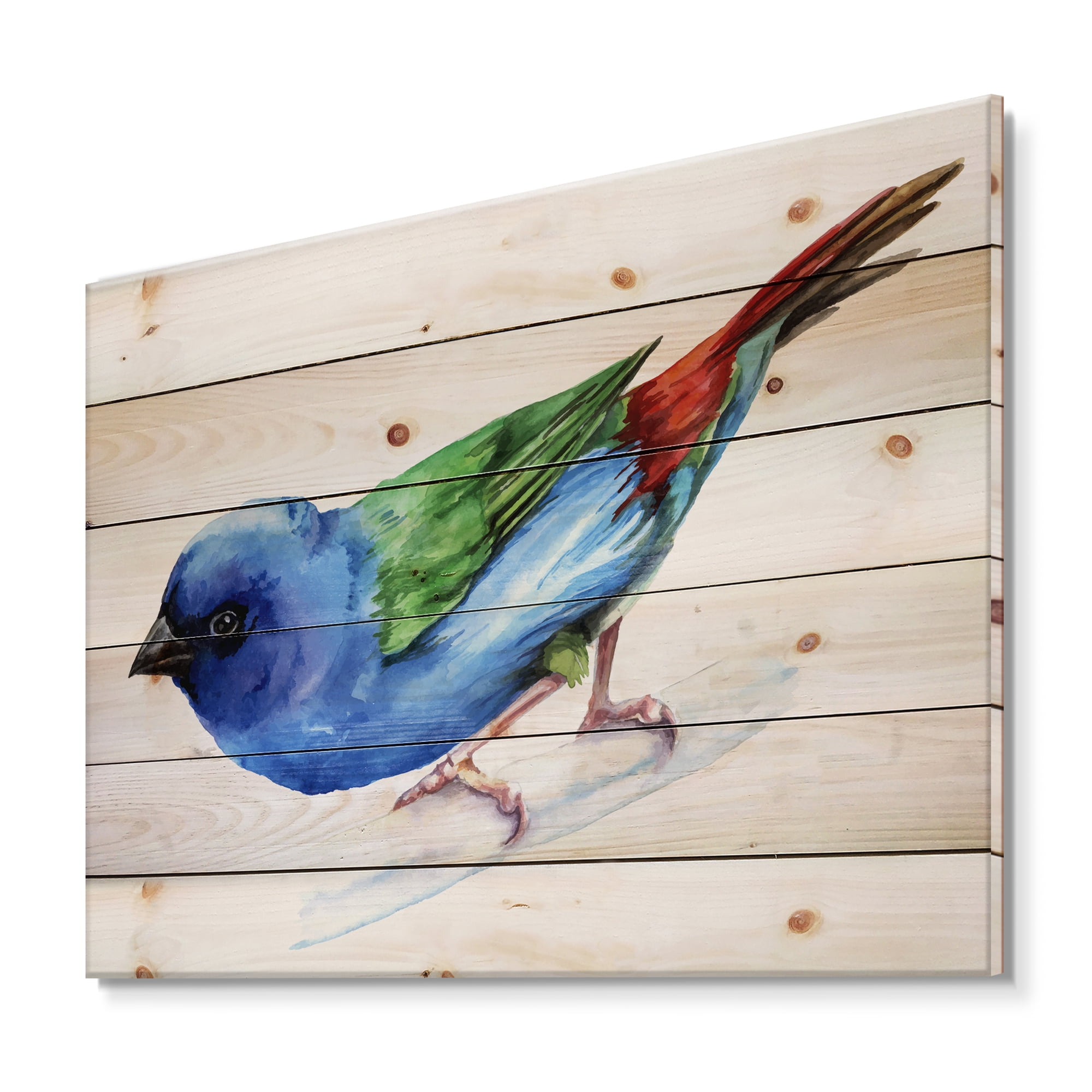 Designart 'Forbes Finch Bird On Branch' Traditional Print on Natural Pine Wood