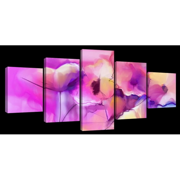 Elephant Stock Abstract Pastel Floral Hues Wall Art - Horizontal Multi Panel Canvas - Living Room Wall Decor - Abstract Multi Panel - Pink And Yellow Decor - 29" x 12"