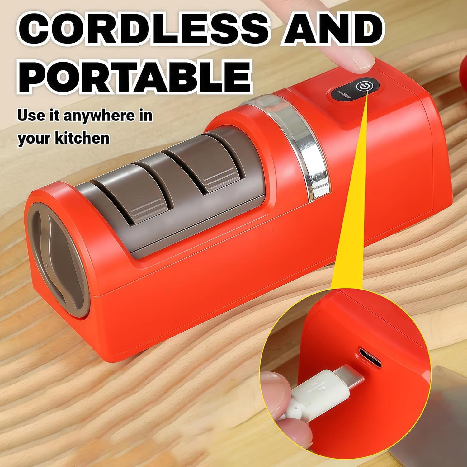 2026 New Automatic Kitchen Knife Sharpener – Cordless,USB Rechargeable Automatic 3-Stage Kitchen Knife Sharpener with Strong Suction Base,for Most Straight-Edge Kitchen Knives