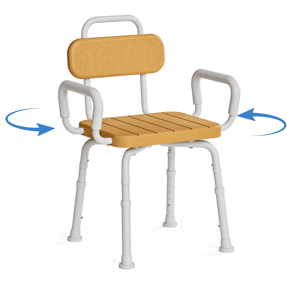 Loyoda 360° Swivel Shower Chair for Elderly & Disabled - Adjustable Height Bath Chair with Armrests, Backrest & Non-Slip Seat - 350 lbs Capacity, Brown