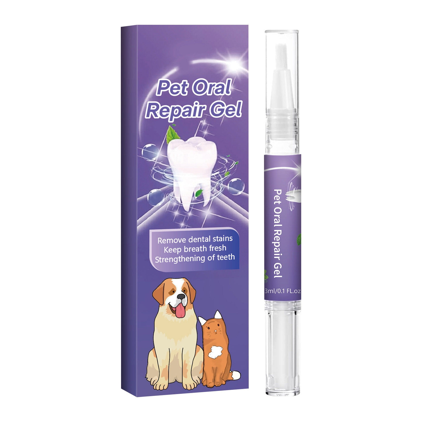 KMWGRE Pet Oral Care Gel for Dogs and Cats Gentle Teeth Cleaning Solution Freshens Breath Effectively Without Brushing 3ml Hygiene Pen Purple 12.55cm