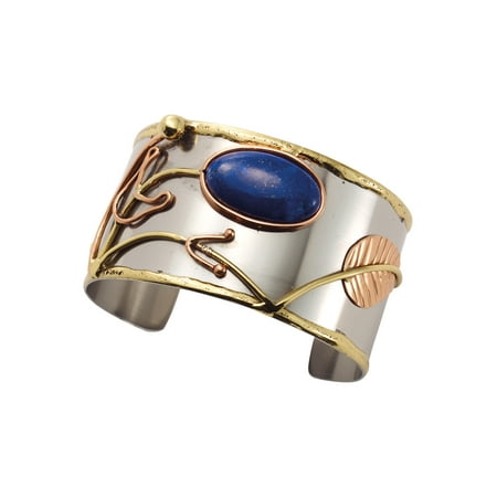 Floriana Women's Lapis Lazuli Gemstone Flower Cuff Bracelet - Stainless Steel
