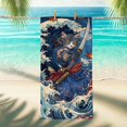 thumbnail image 1 of Cat Samurai Beach Towel Grey Anime Style Quick Dry Absorbent Sand Free Lightweight Bath Blanket, Outdoors Vacation Picnic Pool Gym Essentials 70x35 Inch, 1 of 5
