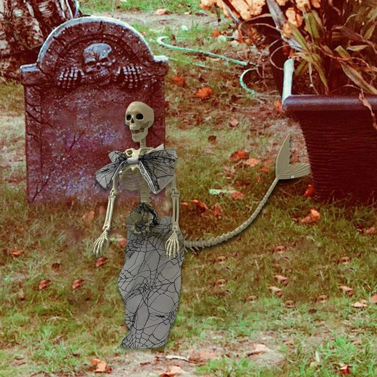 Pompotops Life Size Skeleton Mermaid Skeleton Halloween Outdoor Decorations,  Realistic Posable Joints Mermaid Bones Scary Halloween Skeleton Life Size  For Graveyard Haunt 