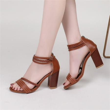 

HAOTAGS Womens Fashion High Heel Sandals- Buckle Strap Heels Casual Summer Shoes Brown Size 8.5