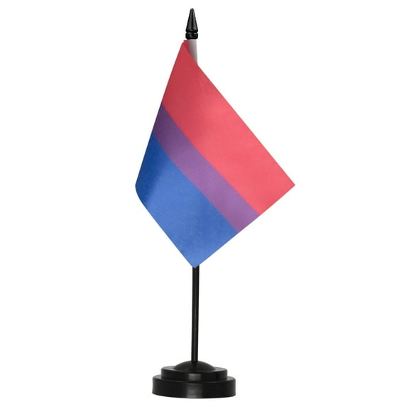 Anley Bisexual Bi Pride Deluxe Desk Flag Set - 6 in x 4 in Miniature Desktop Flag