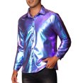 thumbnail image 4 of Camisas holográficas INSPIRE CHIC para hombres, camiseta de manga larga metálica, camisa de disco brillante, 2XL azul, 4 of 5
