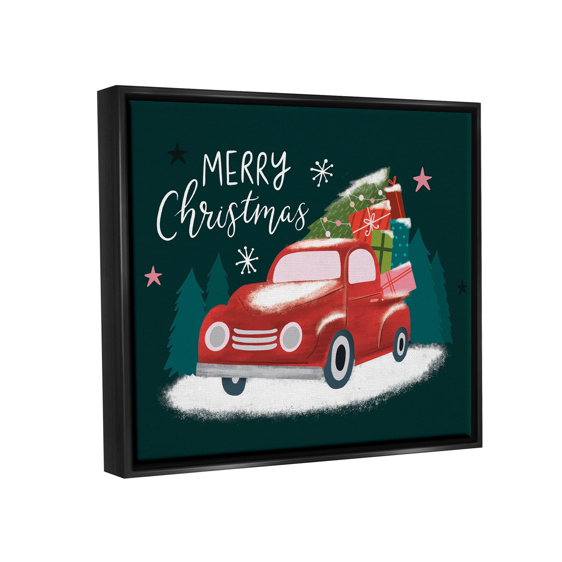 Merry Christmas Gifts Truckload Holiday Graphic Art Jet Black Framed Art Print Wall Art