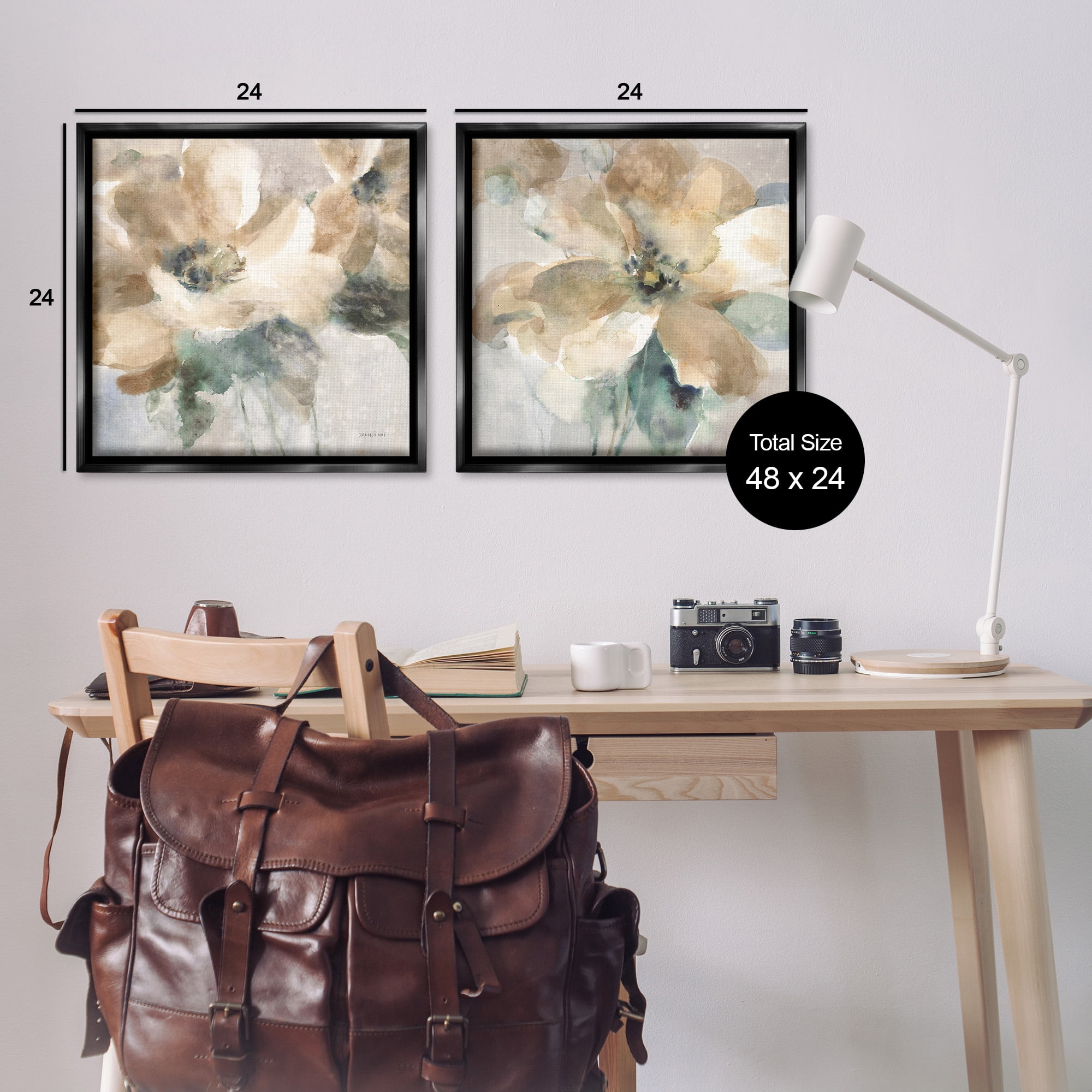 Stupell Industries Abstract Beige Flowers Botanical & Floral Painting Black Floater Framed Canvas Art Print Wall Art, 25 x 25, Set of 2