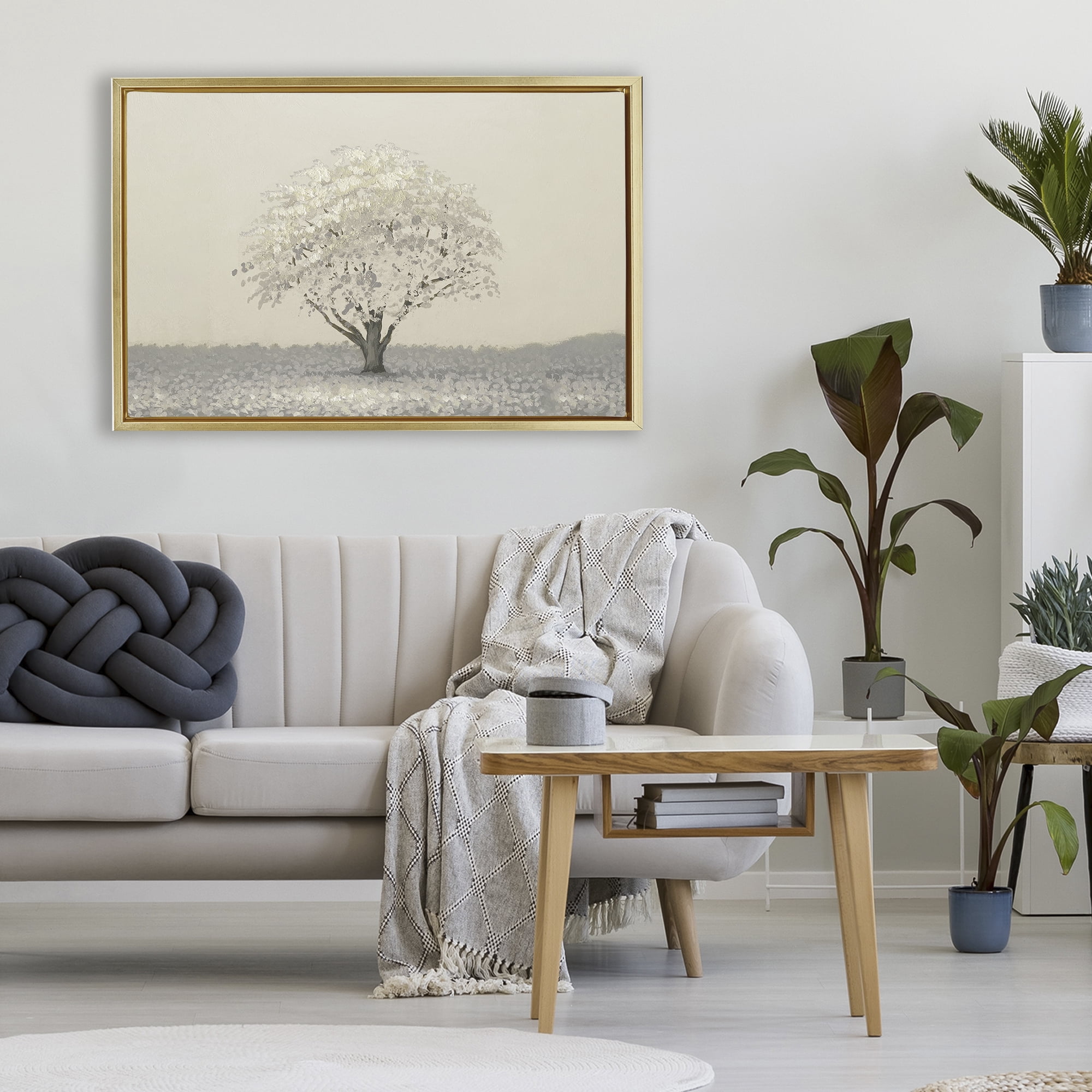 Stupell Industries Neutral Radiance Tree Gold Framed Floater Canvas Wall Art, design by Michael Marcon