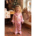 thumbnail image 5 of Cjfdfy Toddler Baby Girl Christmas Satin Pajamas Set Gingerbread Man Print Long Sleeve Fuzzy Trim Button Up Tops And Pants Kids Girl Cute My First Christmas Loungewear 1-7Y, 5 of 9