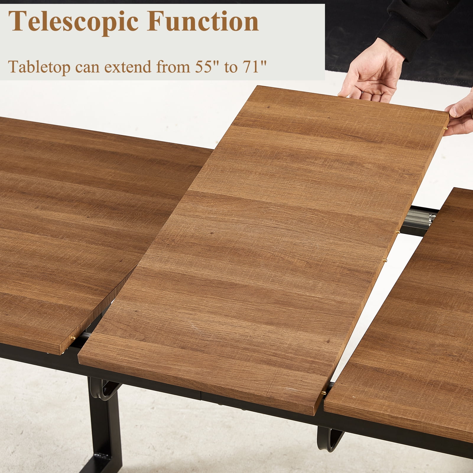 Lecut Extendable Dining Table for 4-8 Person, Extendable from 55" to 71", Modern Rectangle Dining Table with MDF Tabletop and Metal Frame, Expanding Kitchen Table for Home, Office,Brown