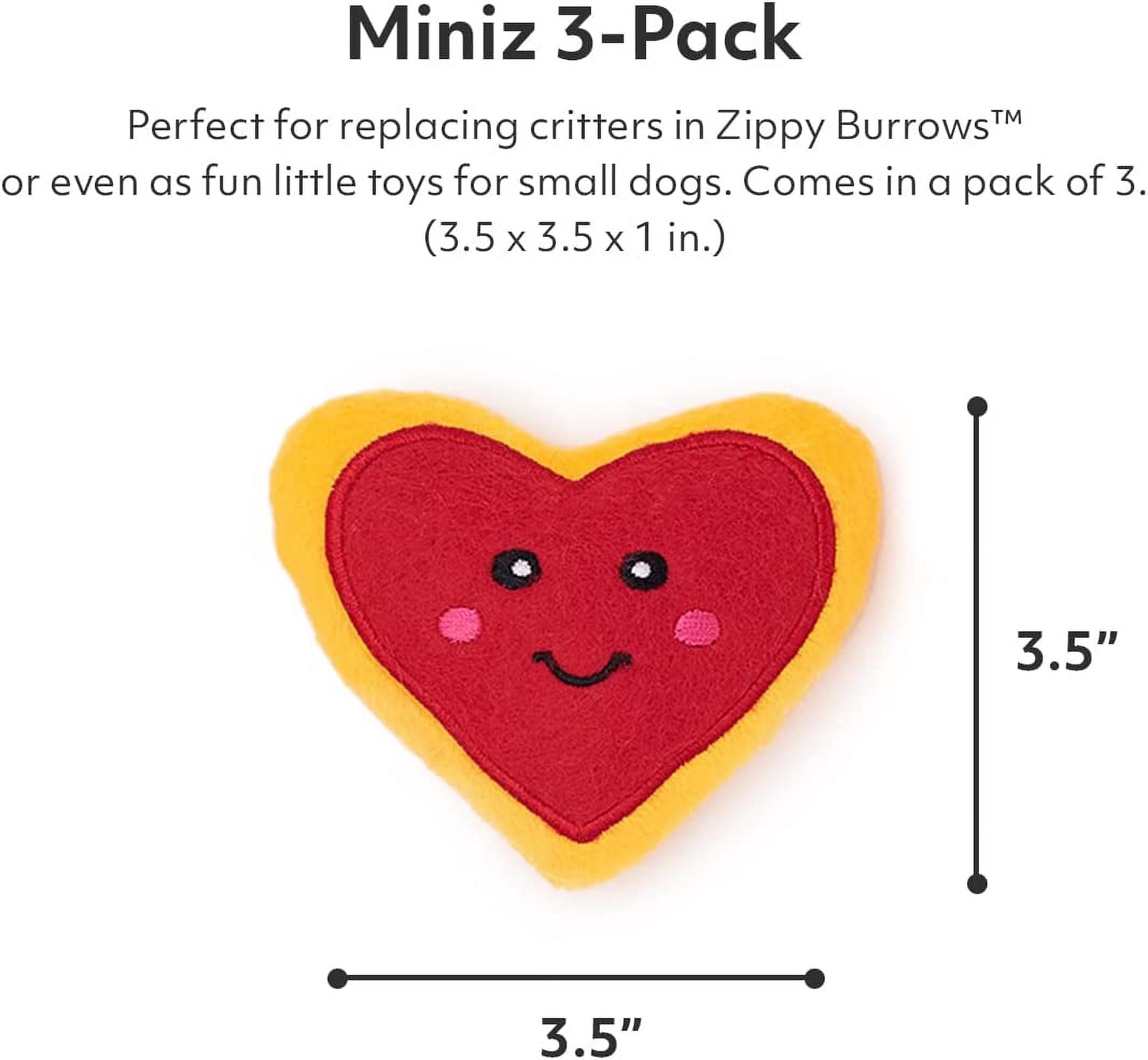 ZippyPaws - Valentine's Miniz, Stuffed Squeaker Dog Toy and Replacement for Interactive Burrows - 3-Pack, Heart Cookies