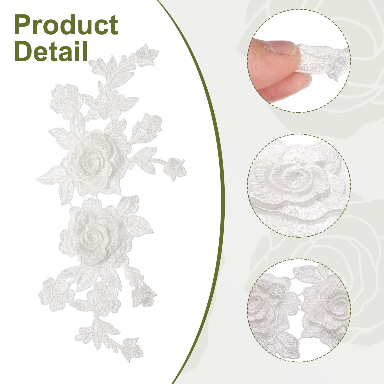 Unique Bargains 2Pcs Retro Rose Lace Embroidered Applique Floral Patches White