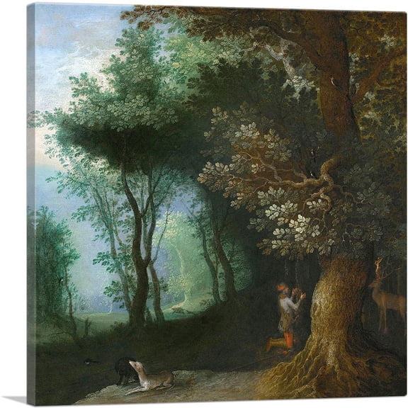 ARTCANVAS The Vision Of Saint Hubert Canvas Art Print by Jan Brueghel The Elder - Size: 12" x 12" (0.75" Deep)