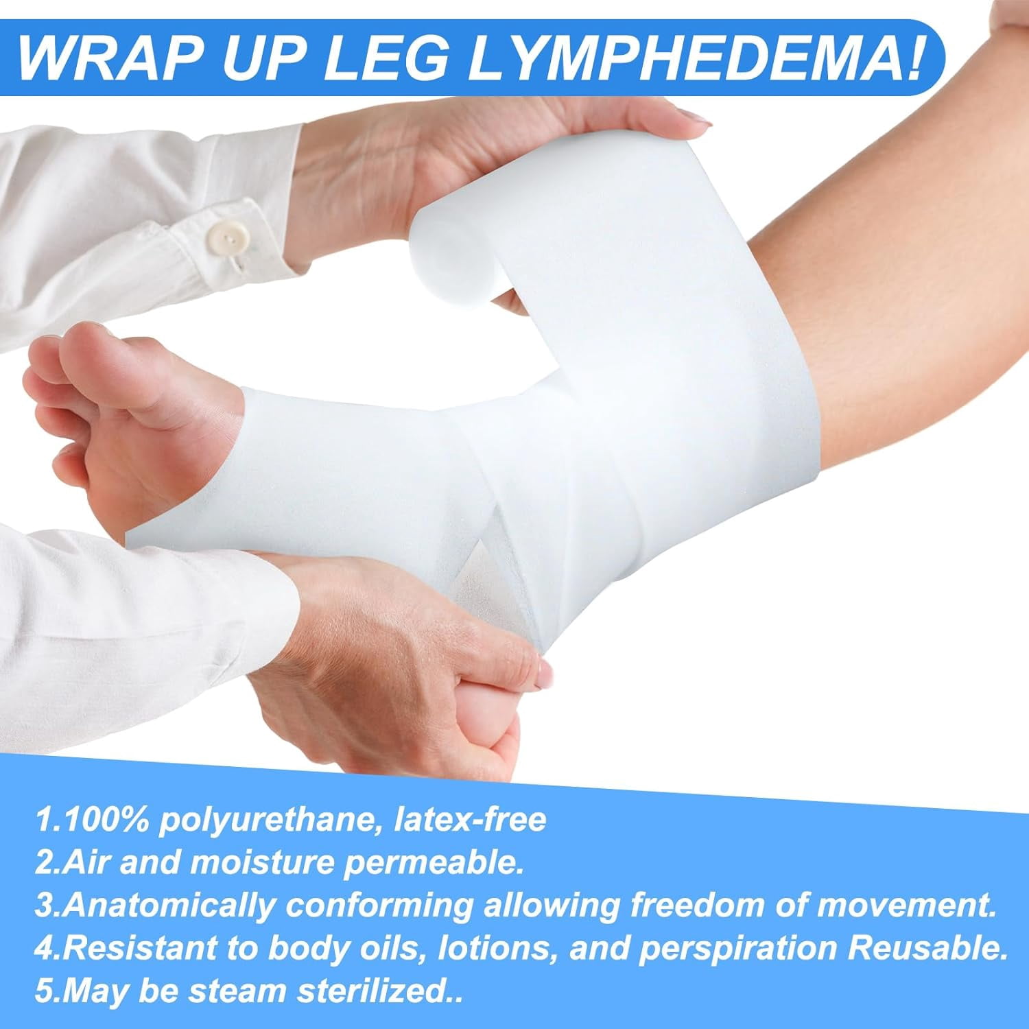 4 Pcs Lymphedema Wraps for Legs Cast Padding Bandage Medical Non Adhesive Foam Dressing Roll Lymphedema Padding Under Foam Bandages for Compression Distribution Edema Sports