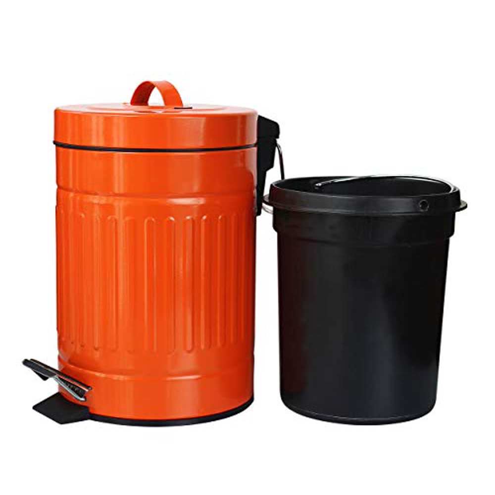Mini Metal Pedal Bin, Round Step Pet Trash with Lid and Handle, Small Garbage Can Wastebasket