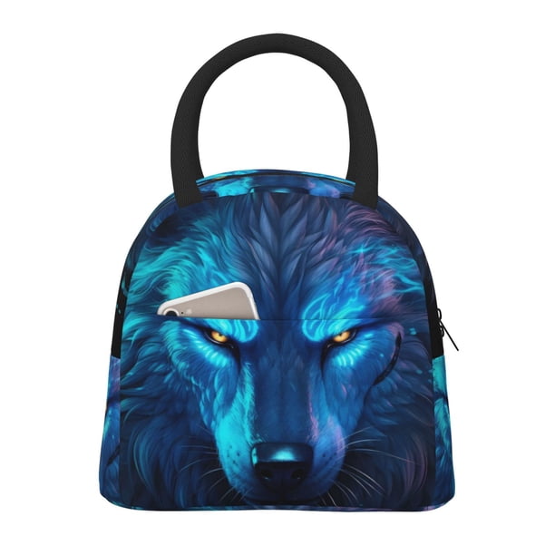 Fotbe Futuristic Blue Light Wolf Bolsa de Almuerzo con Estampado, Lonchera Aislada, Contenedor de Comida Reutilizable Tipo Cooler a Prueba de Fugas