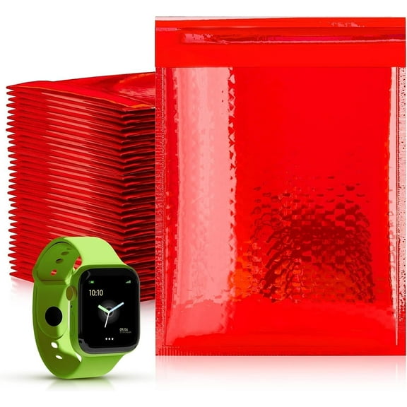 Hot Red Metallic Bubble Mailers 7.25" x 11", Pack of 10 Opaque Mail Bubble Envelopes with Sturdy Adhesive Line, Reliable Padded Shipping Envelopes, Waterproof Padded Envelopes Various Sizes