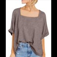 thumbnail image 1 of Camiseta Holgada Informal de Verano para Mujer, de Corta, Básica, para Entrenamiento y Gimnasio. Color Café XL, 1 of 8
