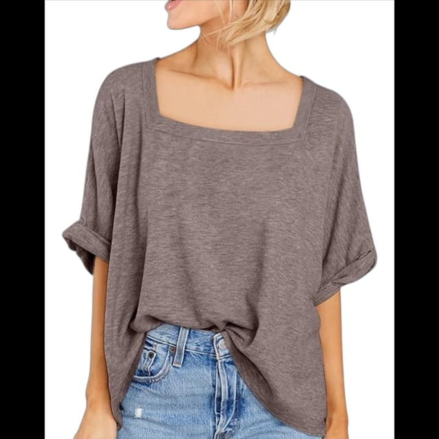 Camiseta Holgada Informal de Verano para Mujer, de Corta, Básica, para Entrenamiento y Gimnasio. Color Café XXL