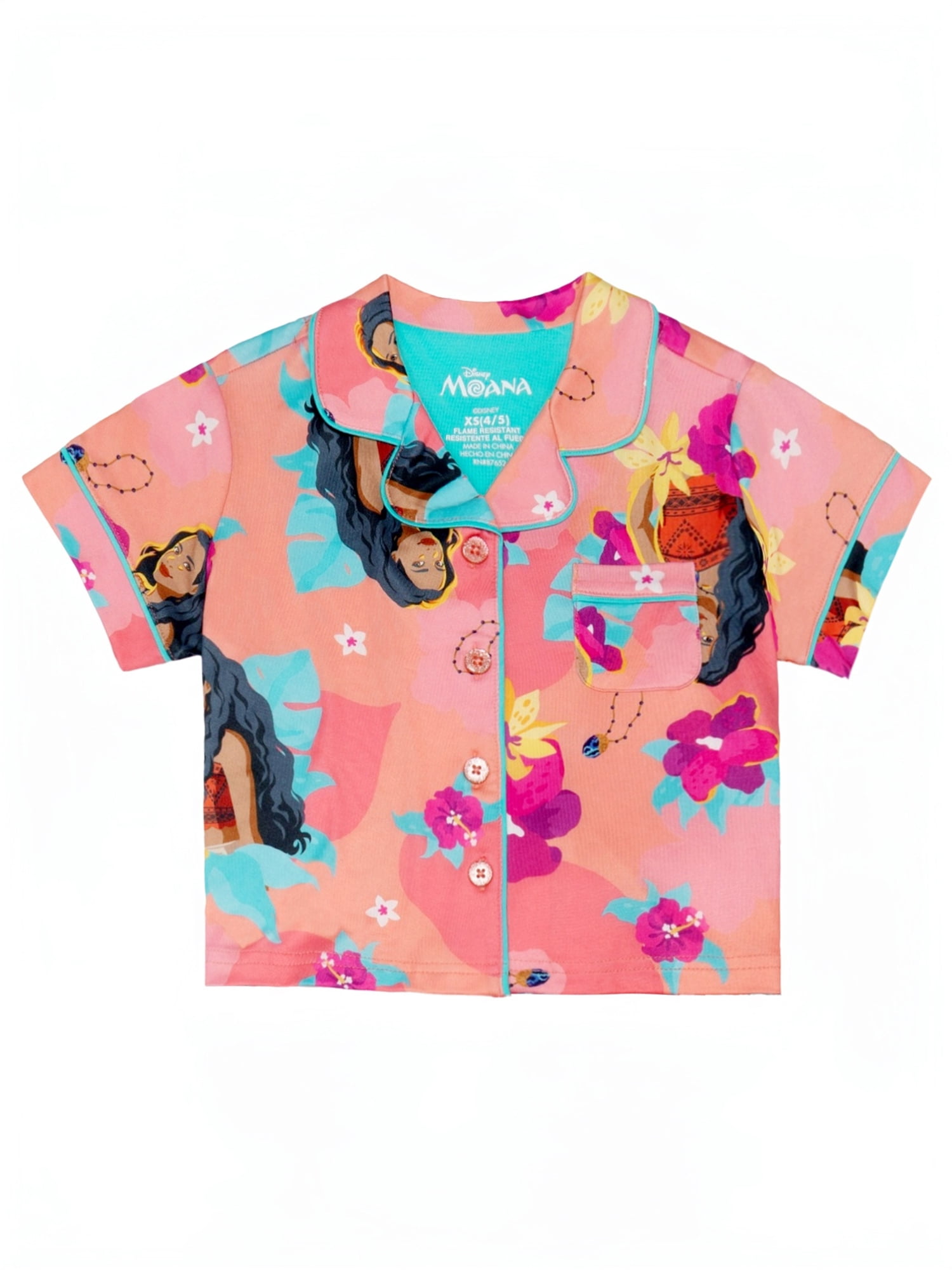 Moana Girls Button Front Top and Pants Pajama Set, 2-Piece, Sizes 4-12