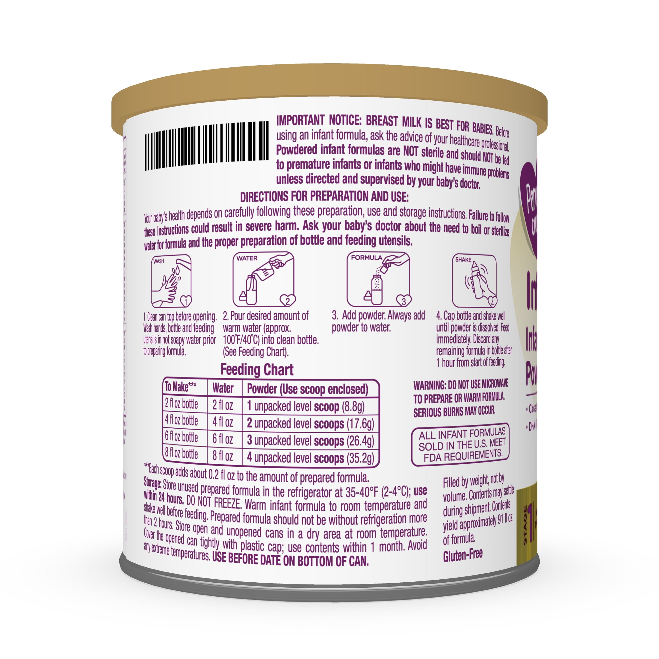 Parent's Choice Infant Baby Formula Powder with Iron, 12.5 oz Canister