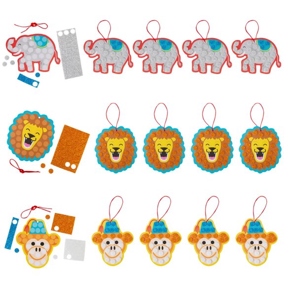 Fun Express 3" – 4" Circus Animal Polka Dot Mosaic Craft Kit – Makes 12