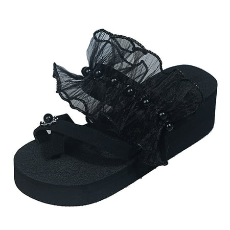 

Women s Fashion Platform Slippers Pearl Lace Slope With Casual Flip Flops Women Slipper Boots Women s Slippers Booties