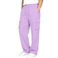 thumbnail image 3 of Ticikt Kids Cargo Sweatpants, Drawstring Elastic Waist Multi‑Pocket Solid Color Wide Leg Casual Sports Trousers for Boys Girls,Purple, 3 of 7