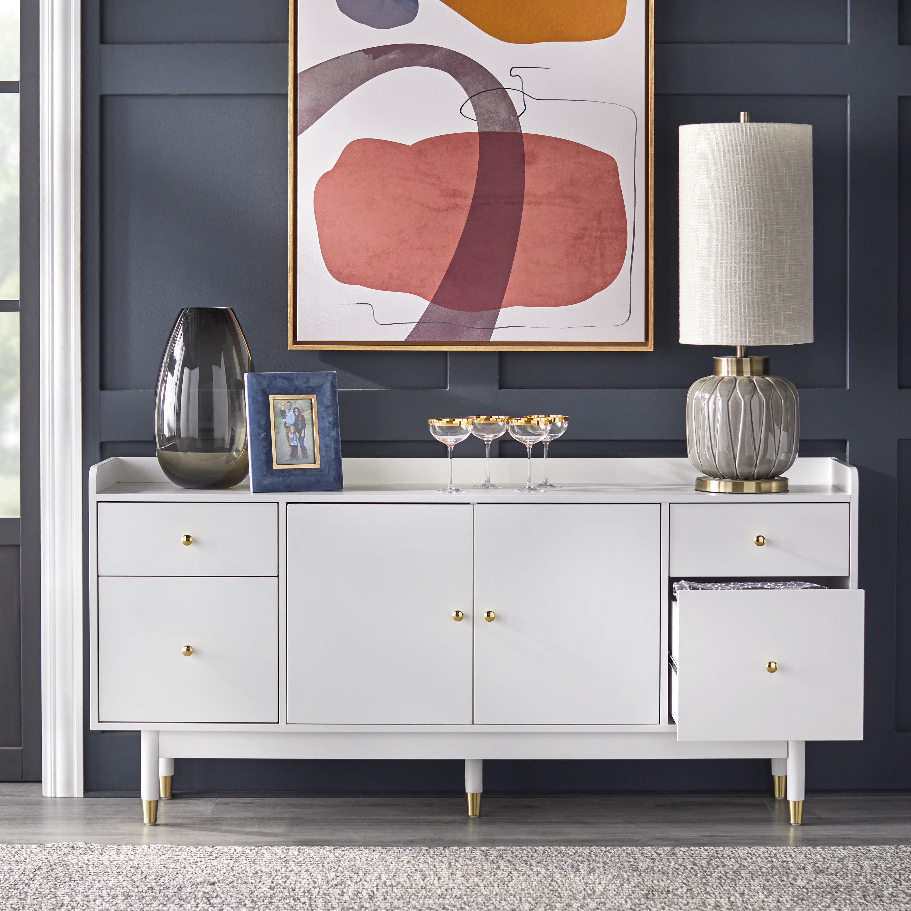 Lifestorey Thalia Mid-century White 2-Door 4-Drawer Sideboard Buffet