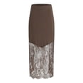 thumbnail image 5 of vigerkar Women Satin Lace Long Skirt Lace Patchwork Maxi Skirt Half Slip Silk High Waist A Line Underskirt (Coffee, M), 5 of 9